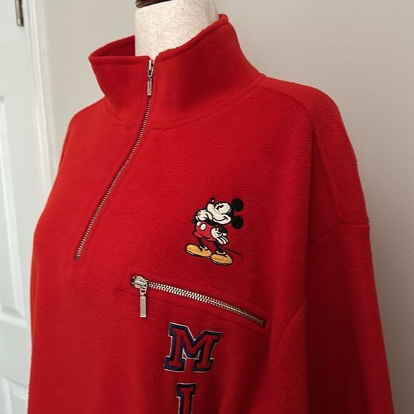 DISNEY VTG Men’s 1/4 Quarter Zip Mickey Mouse Spellout Fleece Jacket Size L - Picture 10 of 10